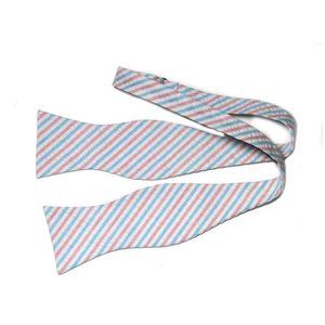Cotton Seersucker Bow Tie Pink White Blue Striped Men's OS Adjustable